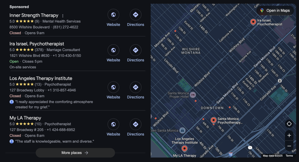 how to rank in maps for therapists